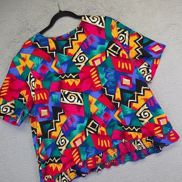 Graff Top Womens XL Abstract‎ Wearable Art Colorful Boxy Vintage USA 80 - Picture 10 of 10